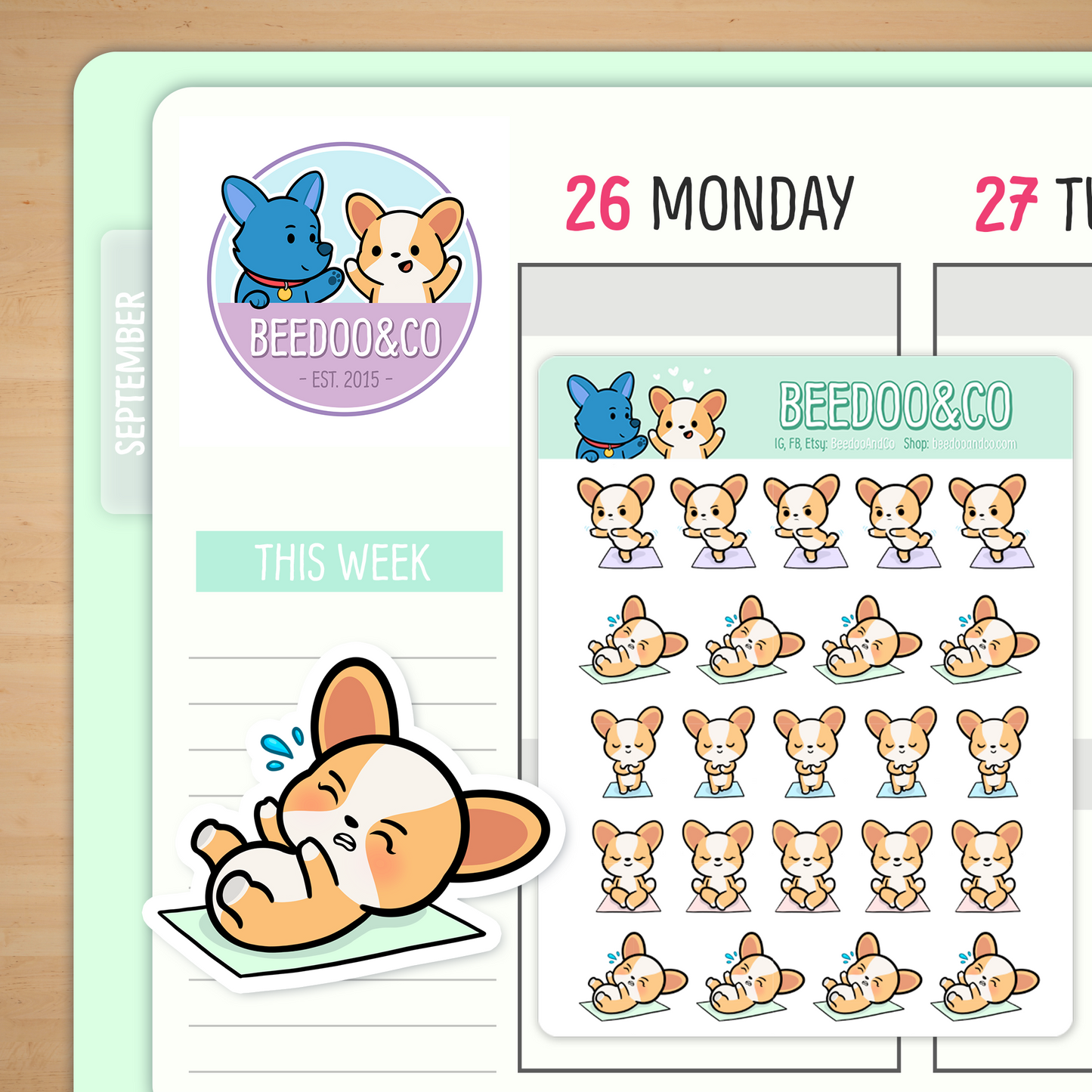 Miso The Corgi Does Yoga Planner Stickers
