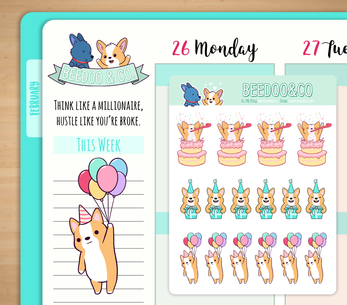 Hand Drawn Birthday Planner Stickers