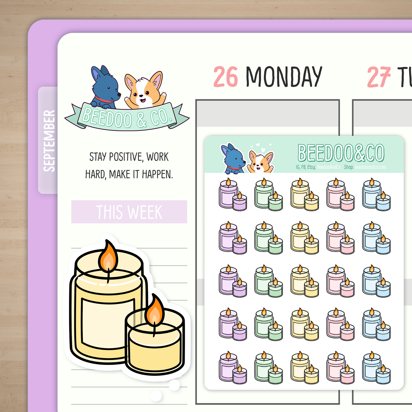 Hand Drawn Colourful Candles Planner Stickers
