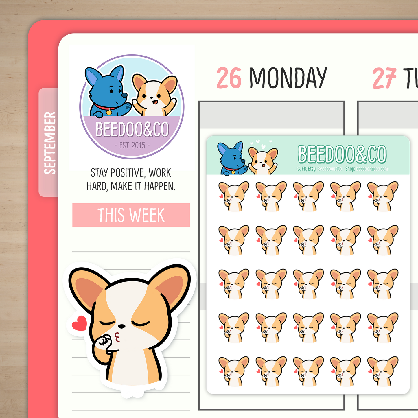Miso The Corgi Gives A Chef's Kiss Planner Stickers