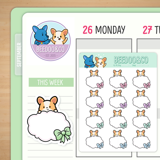 Cloud With Bow Miso Corgi Planner Stickers