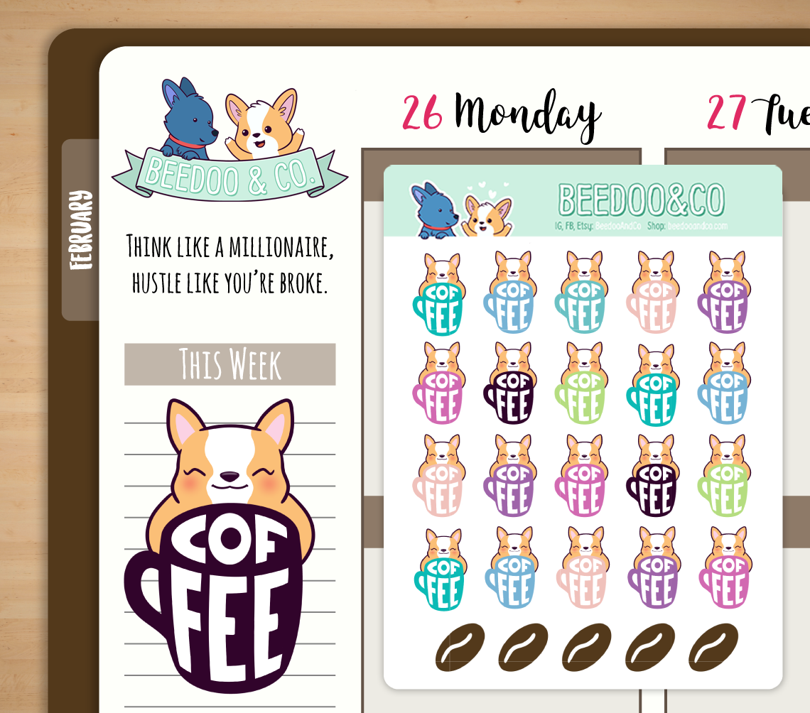 Hand Drawn Miso Coffee Planner Stickers