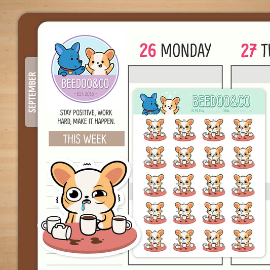 Miso The Corgi Has The Coffee Jitters Planner Stickers