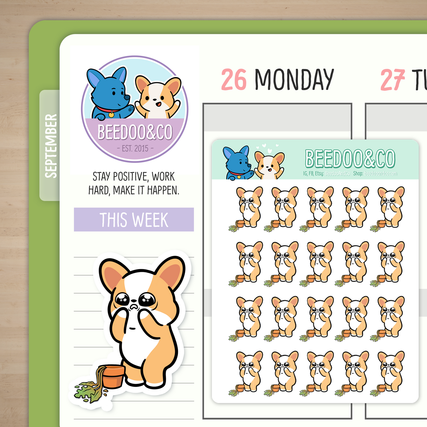 Miso The Corgi Kills A Plant Planner Stickers