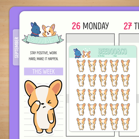 Facepalm Miso Corgi Planner Stickers