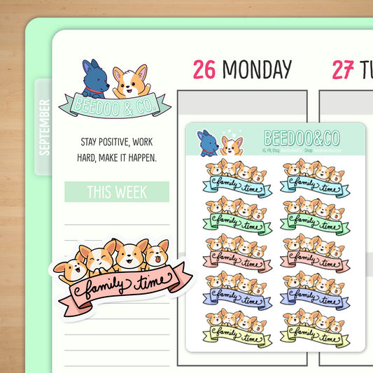 Corgi Family Time Planner Stickers