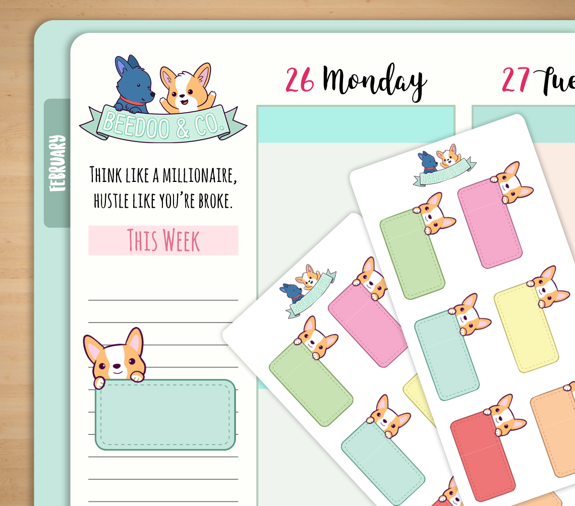 Hand Drawn Half Boxes Planner Stickers