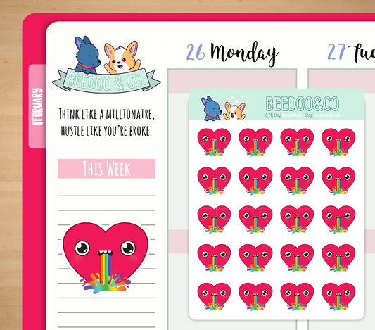 Heart Rainbow Barf Planner Stickers