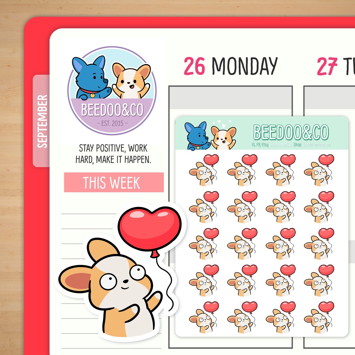 Miso The Corgi Has A Red Balloon Planner Stickers