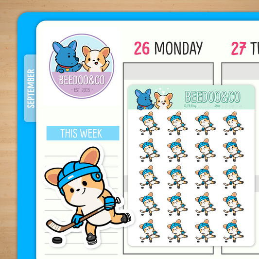 Miso The Corgi Playing Hockey Planner Stickers