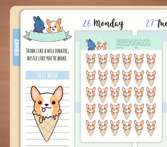 Corgi Ice cream Planner Stickers