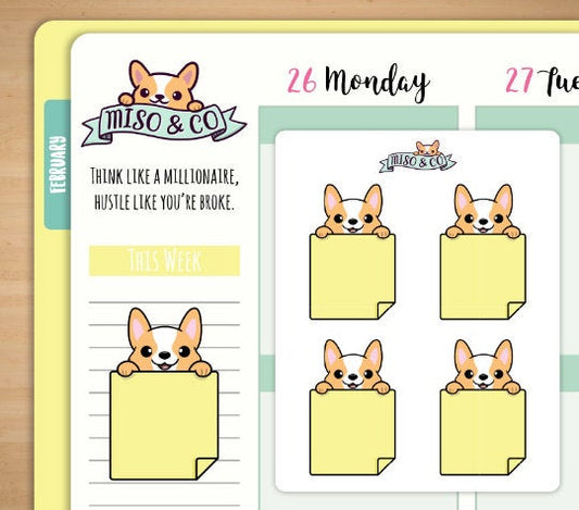 Corgi Sticky Note Planner Stickers - Large