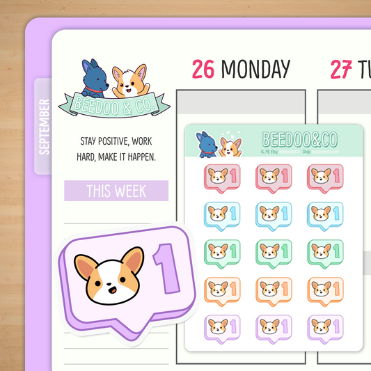 Social Media Like Corgi Planner Stickers