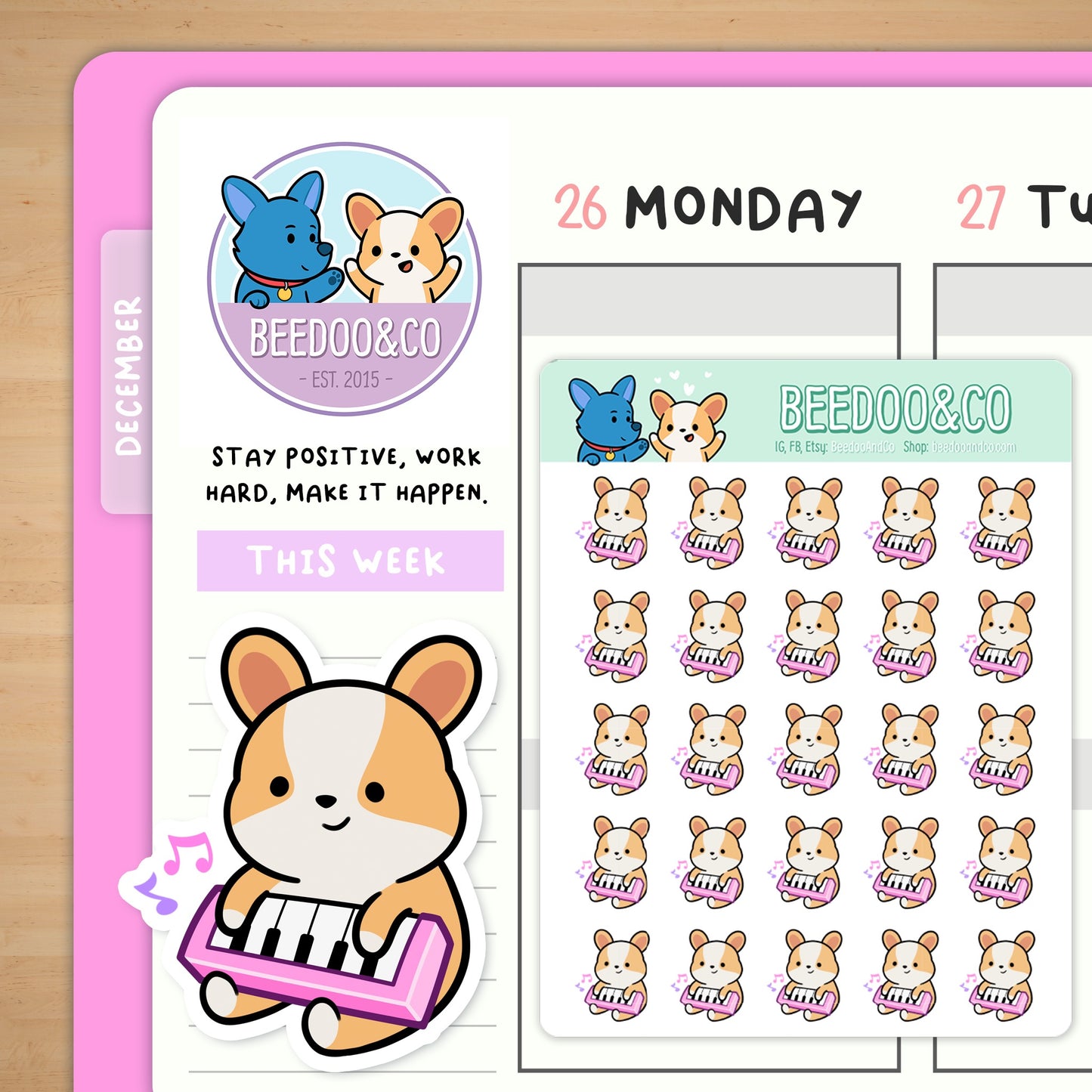 Miso The Corgi Plays Keyboard Planner Stickers