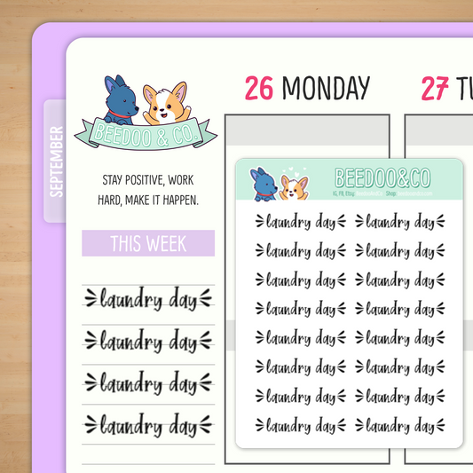 Script Laundry Day Planner Stickers