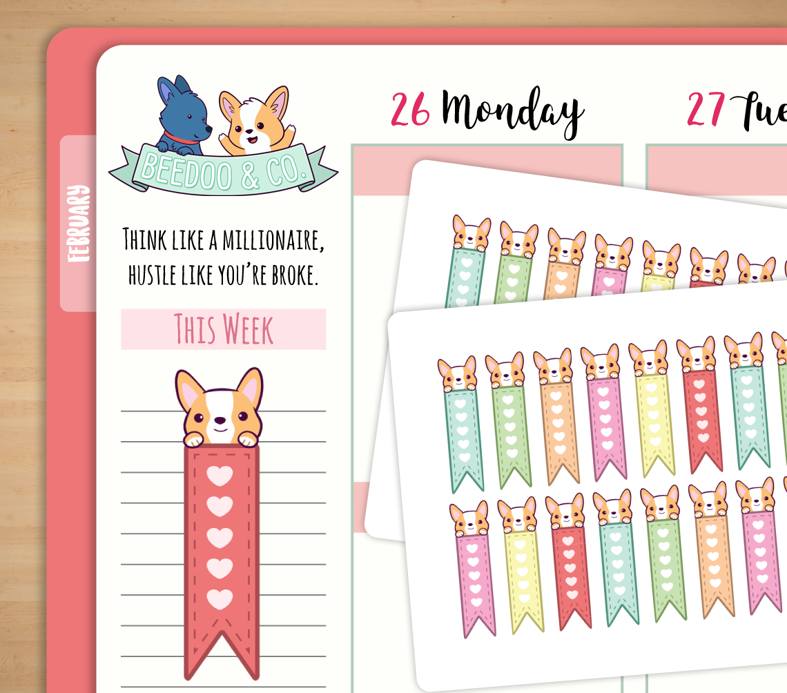 Hand Drawn Page Flags Planner Stickers