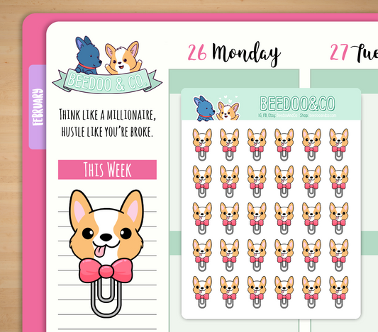 Miso Corgi Paperclip Planner Stickers