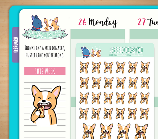 Hand Drawn Miso Corgi Pizza Planner Stickers