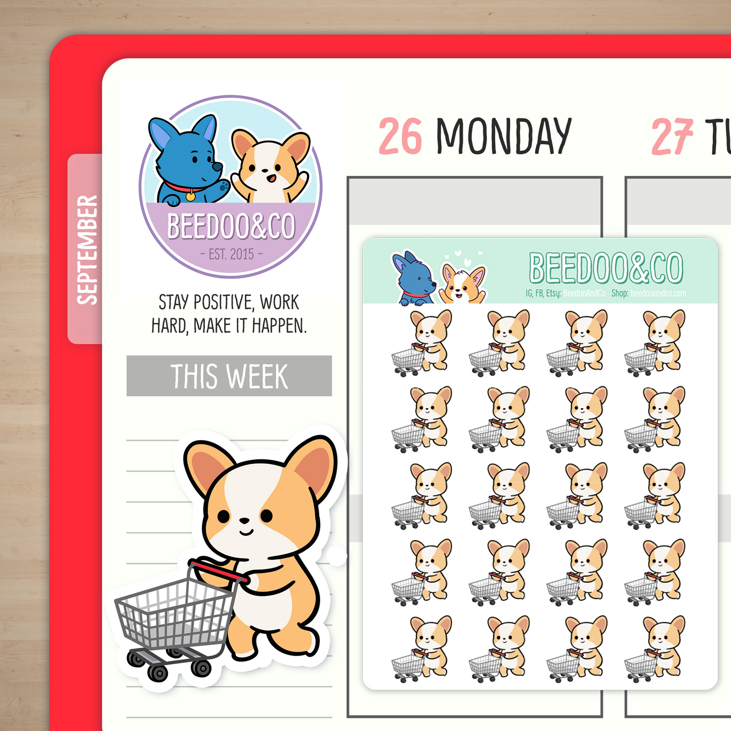 Miso The Corgi With Shopping Cart Planner Stickers