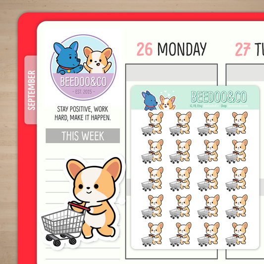 Miso The Corgi With Shopping Cart Planner Stickers