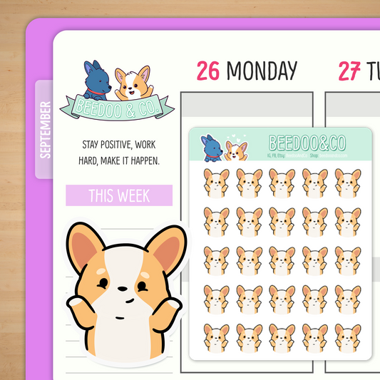 Shrugging Shoulders Miso Corgi Planner Stickers