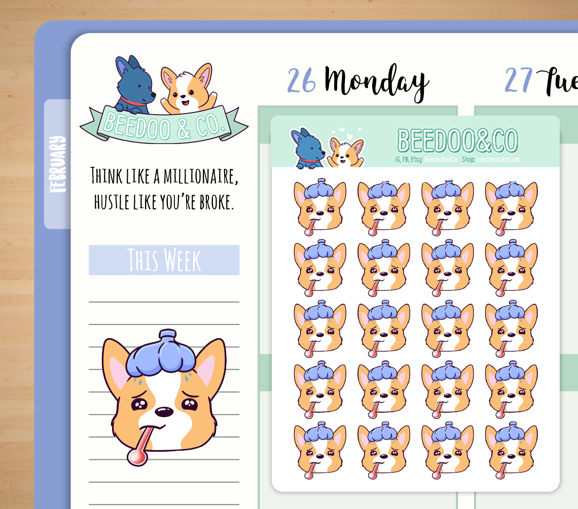 Hand Drawn Sick Day Planner Stickers