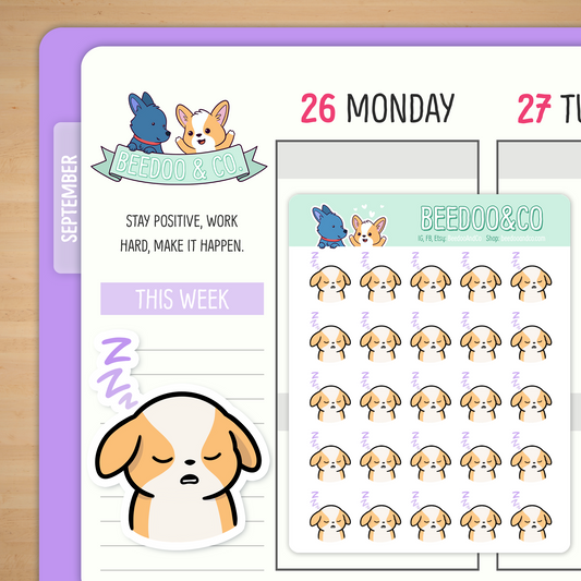 Sleepy Miso Corgi Planner Stickers