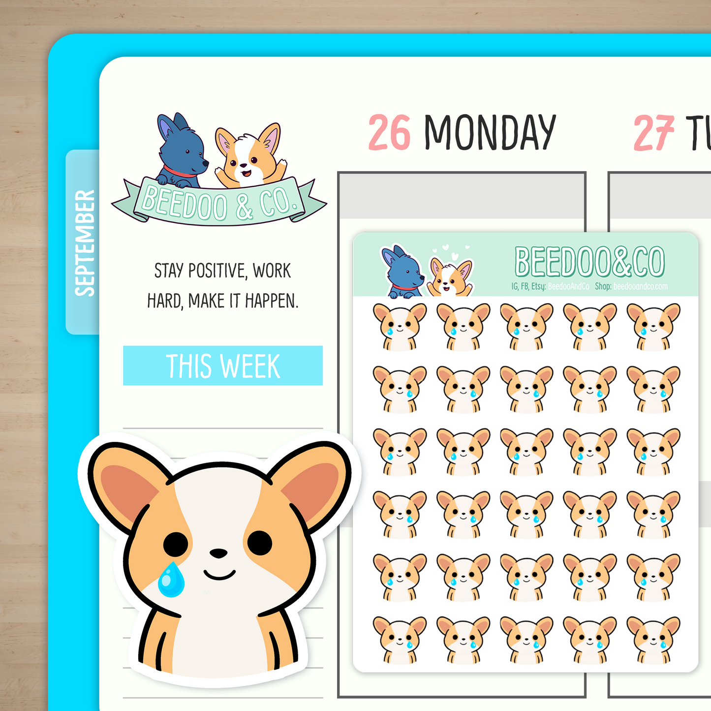 Smiling but Crying Miso Corgi Planner Stickers