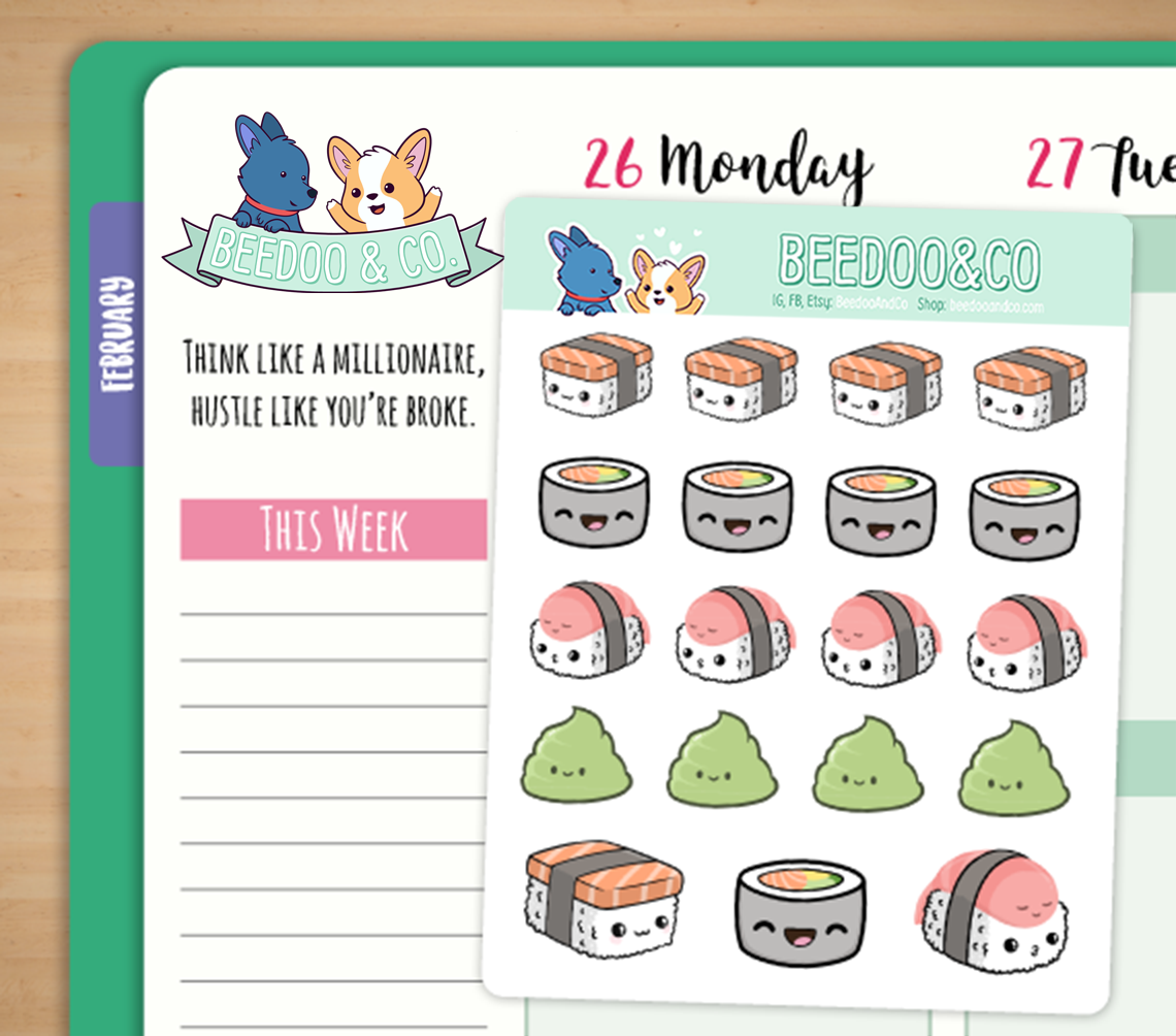 Hand Drawn Cute Sushi Planner Stickers
