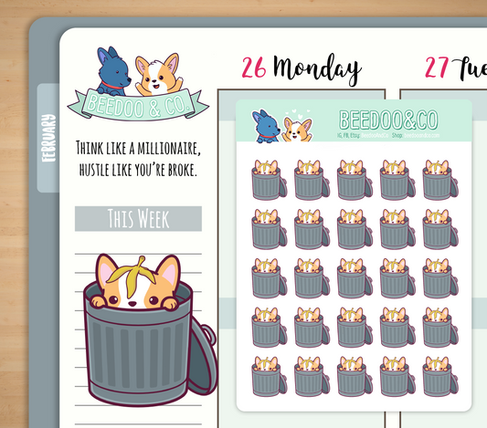 Garbage Can Corgi Planner Stickers