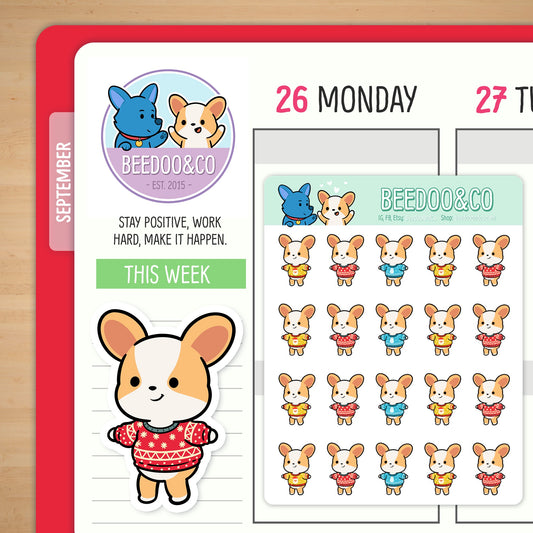Miso The Corgi Wears Ugly Sweaters Planner Stickers