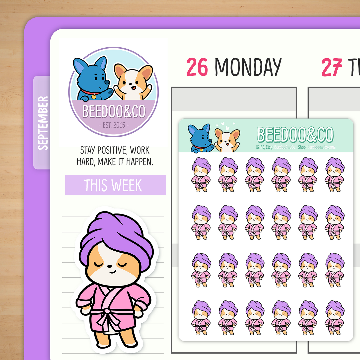 Miso The Corgi Washed Hair Planner Stickers