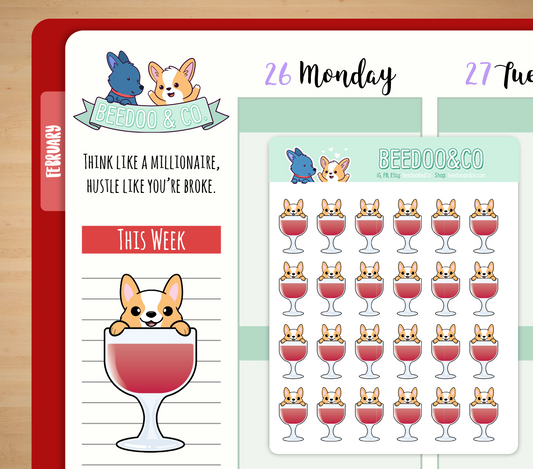 Hand Drawn corgi in Wine Planner Stickers